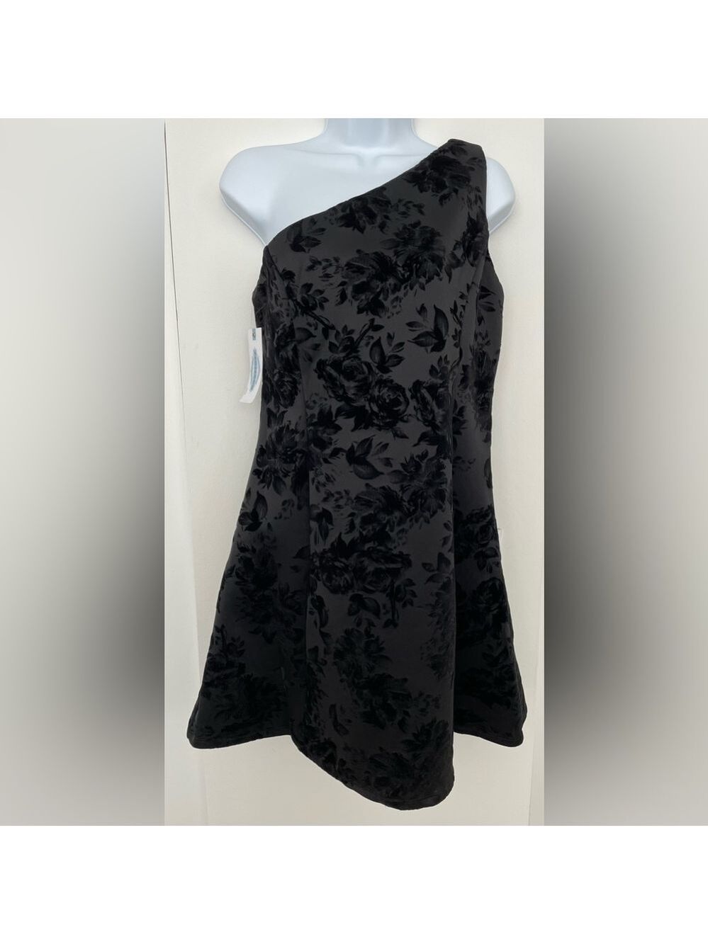 PROSECCO Floral Velvet One Shoulder Black Dress Size 10P - Picture 3 of 8